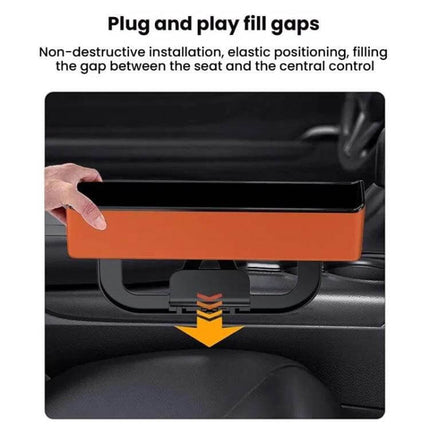 Car Seat Seam Storage Box Universal Organizer For In Seat Gaps shown installed between car seat and center console holding small items