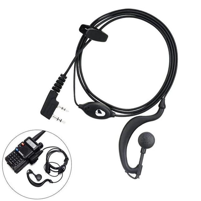 BAOFENG In-Ear Headset for Walkie Talkie Hands-Free Communication black single-ear earpiece with clip and dual-pin connector for security and warehouse use