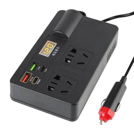 Portable Car Inverter for Charging Devices in Your Vehicle black 12V/24V to 220V AC with display and USB ports for phones and laptops