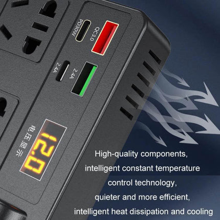 Portable Car Inverter for Charging Devices in Your Vehicle - compact 220V AC converter with USB ports and real-time display for car power monitoring