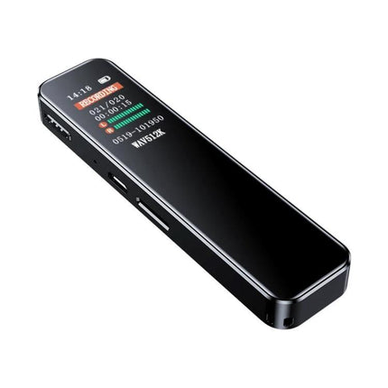 Voice Recorder for Everyday Notes and Music Enjoyment - compact black digital recorder with screen showing recording status