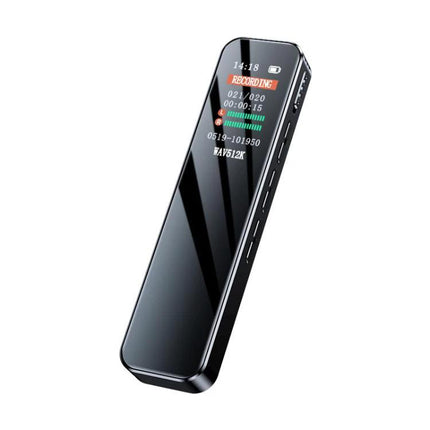 Voice Recorder for Everyday Notes and Music Enjoyment - compact black digital voice recorder with display showing recording status and battery