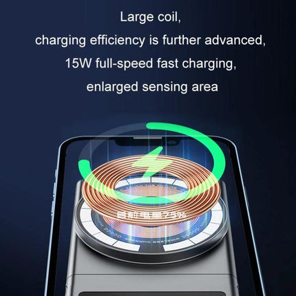 Car Air Outlet Wireless Charging Phone Holder For Tesla Model Y showing 15W fast-charging coil and enlarged sensing area on phone