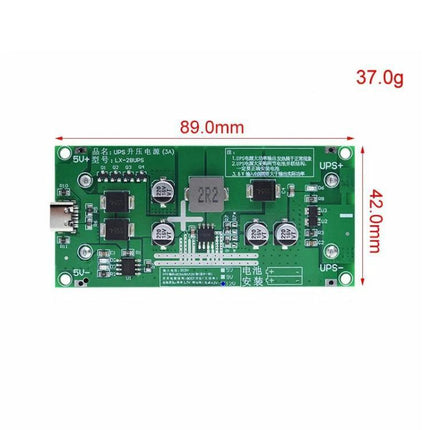 Lithium Battery Boost Charging Module for Everyday Devices green PCB UPS module 89x42mm with USB input and components