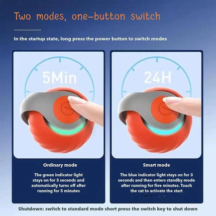 TUTU Rolling Ball for Cats' Everyday Home Entertainment with one-button two-modes for indoor play and automatic 5min or 24H smart mode