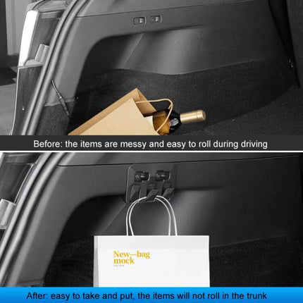 Hidden Trunk Hook for Tesla Model Y Foldable Car Organizer - snap-in trunk hook holding bags and preventing items from rolling