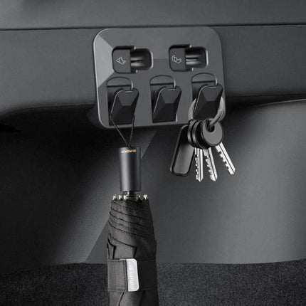Hidden Trunk Hook for Tesla Model Y Foldable Car Organizer - snap-in hidden foldable trunk hooks holding umbrella and keys
