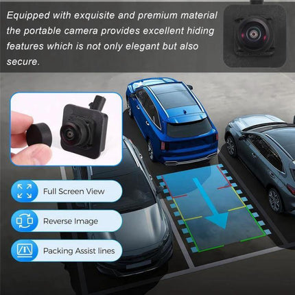 Rear View Reverse Assist Camera for Ford Vehicles - compact adjustable wide-angle reverse camera showing parking assist overlay