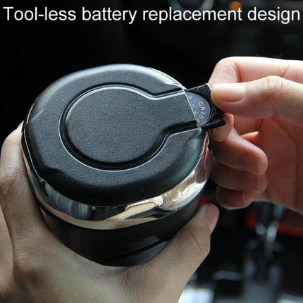 Car Ashtray Removable For Cup Holders Keeps Your Car Clean While Driving - stainless steel interior, ABS shell, tool-less battery access