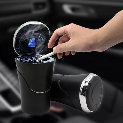 Car Ashtray Removable For Cup Holders Keeps Your Car Clean While Driving - black removable cup holder ashtray with stainless interior and hinged lid