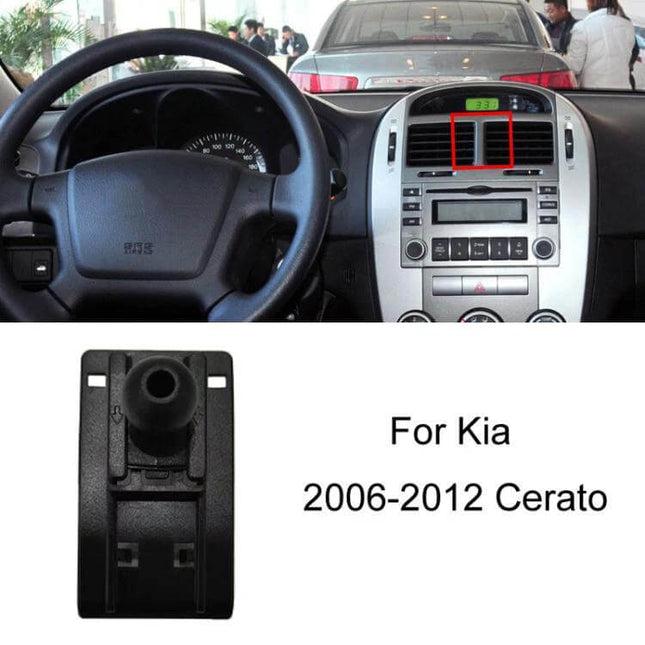 Dashboard Car Phone Holder for Left-Hand Drive Models installed on Kia Cerato 2006-2012 dashboard air vent snap-on mount