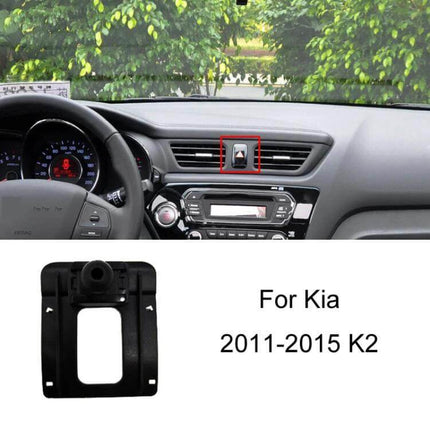 Dashboard Car Phone Holder for Left-Hand Drive Models mounted on dashboard air vent of Kia 2011-2015 K2, snap-on plastic GPS hands-free phone mount