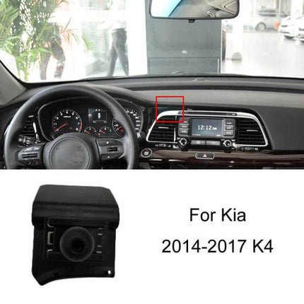 Dashboard Car Phone Holder for Left-Hand Drive Models mounted on Kia K4 dashboard near air outlet, plastic snap-on GPS and hands-free phone mount