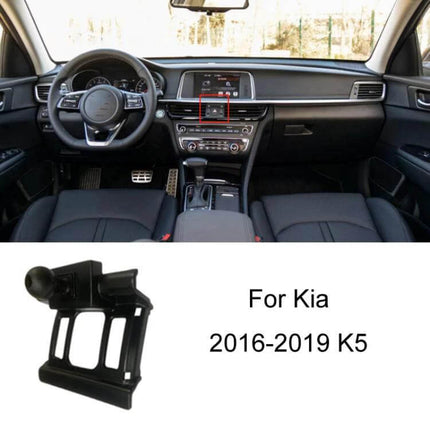 Dashboard Car Phone Holder for Left-Hand Drive Models mounted on Kia K5 2016-2019 dashboard showing snap-on plastic design supporting navigation and hands-free calls