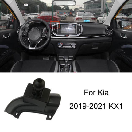 Dashboard Car Phone Holder for Left-Hand Drive Models mounted on Kia KX1 2019-2021 dashboard showing snap-on fit and phone ball joint