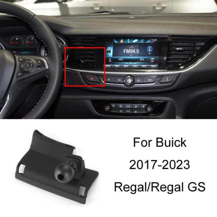 Firstland Buick Left Hand Drive Phone Navigation Bracket mounted on Buick dashboard vent showing clip position and phone ball joint