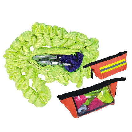 Essential Tow Rope for Roadside Emergency Assistance — neon green polyester tow rope with forged iron hook and storage pouches