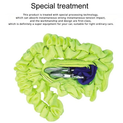 Essential Tow Rope for Roadside Emergency Assistance bright green polyester tow rope with forged iron hook and one-piece molded webbing