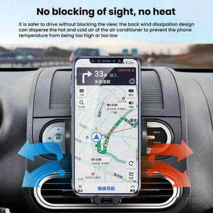 Car CD Slot Phone Holder Automatic Lock Type Black mounted in car CD slot holding smartphone over vents, hands-free view and airflow safe