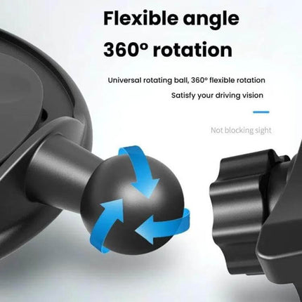 Car CD Slot Phone Holder Automatic Lock Type Black showing flexible 360° rotating ball joint and clamp connection
