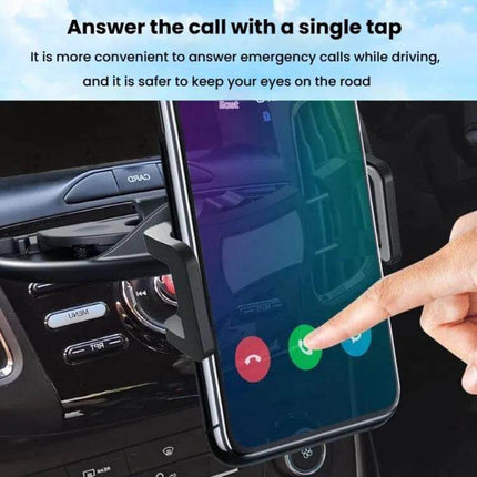 Car CD Slot Phone Holder Automatic Lock Type Black mounted in car CD slot holding smartphone with one-tap call answer and automatic locking arms