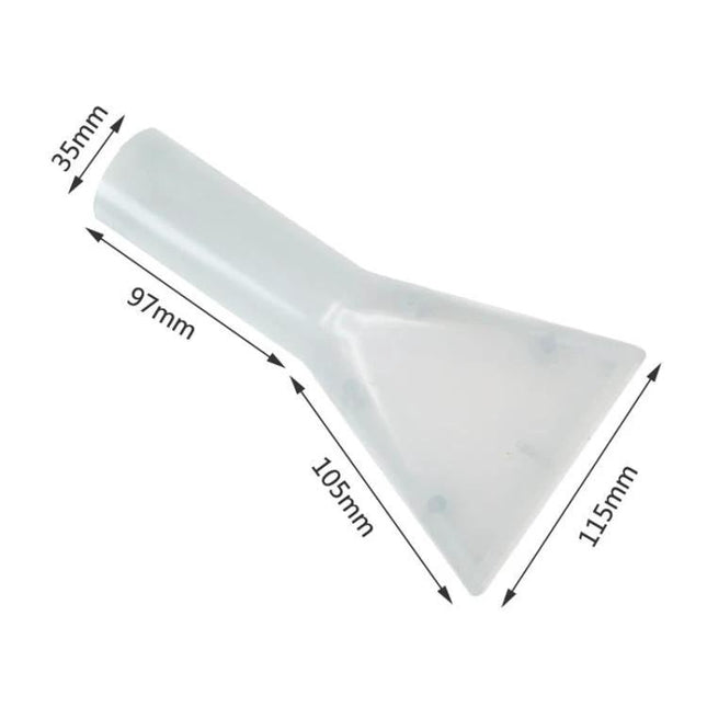 35mm/32mm Suction Pickup Tool for Sofa and Carpet Cleaning clear plastic vacuum attachment with dimensions shown, wide nozzle for upholstery and carpet