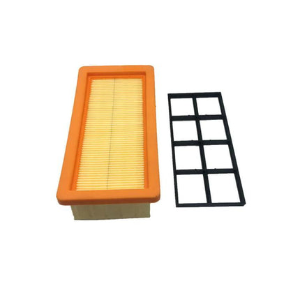 Reusable Cartridge Filter for Karcher Vacuum Cleaners - washable rectangular orange-frame cartridge filter with black grid prefilter