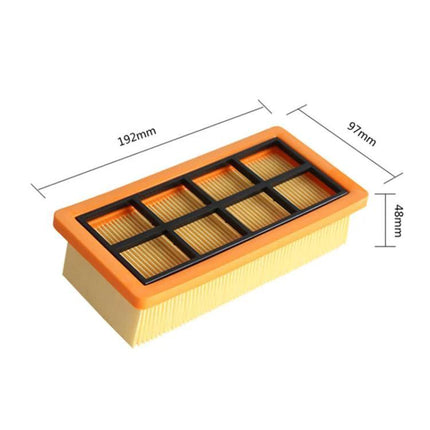 Reusable Cartridge Filter for Karcher Vacuum Cleaners - washable rectangular orange pleated replacement filter 192x97x48mm