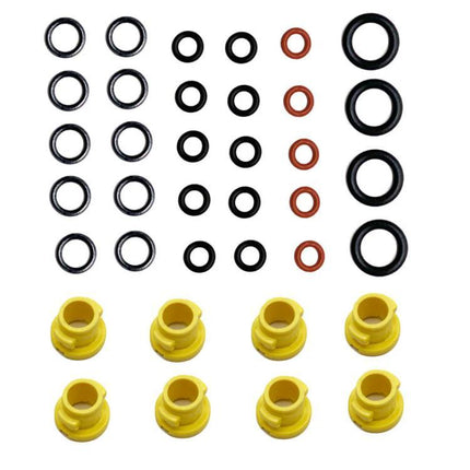 Karcher Rubber O-Ring Set for High Pressure Washers showing assorted black and red O-rings and yellow fittings organized in rows