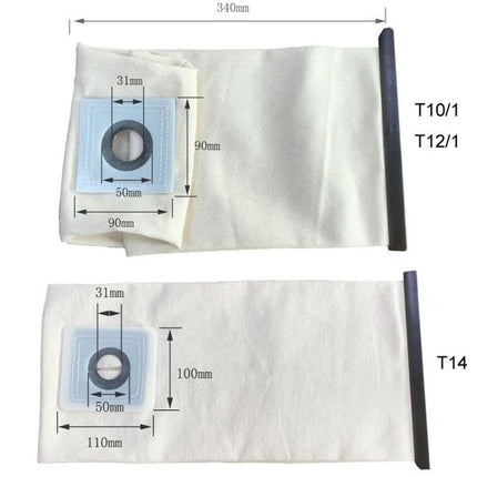 Reusable Canvas Filter Bags for Karcher T10, T12, and T14 Models - canvas vacuum replacement bags with measurements for T10/1 T12/1 T14