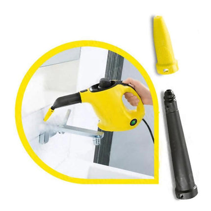 Karcher Reusable Extension Nozzle for Steam Cleaners attached to steam cleaner cleaning car vent and kitchen corner