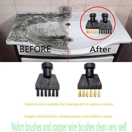 Karcher Compatible Small Flat Brush for Steamer Cleaning – before and after sink grout and stain removal with nylon and copper wire brushes