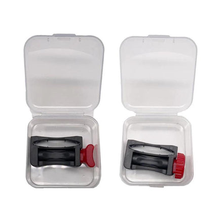 Switch Latch Holder for Dyson Vacuums, Hands-Free Use - pair of black and red hands-free switch latch holders in clear storage cases