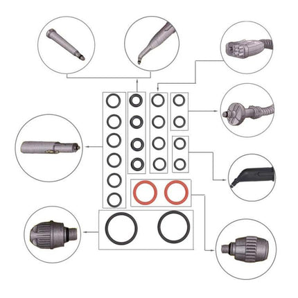 22-Piece Karcher O-Shape Sealing Ring Set for Steam Cleaners replacement seals kit for SC2 SC3 SC4 SC5 CTK10 CTK20 to fix leaks and restore steam flow
