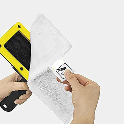 Floor Brush for Karcher SC3 SC4 SC5 Steam Cleaners replacement pad being attached to yellow black brush handle for steam cleaning floors