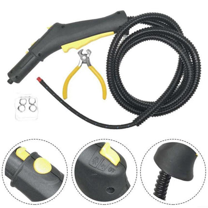 7-Piece Replacement Handle Hose for Karcher Steam Cleaners black handle hose set with yellow trigger, pliers and clips for steam cleaner repair