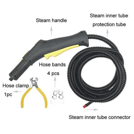 7-Piece Replacement Handle Hose for Karcher Steam Cleaners showing steam handle, coiled protection tube, hose clamp and bands