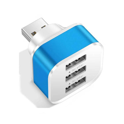 Compact 3-Port USB 2.0 Hub for Laptop Device Expansion - blue compact USB hub with three ports and indicator light