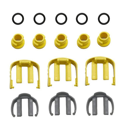 Karcher Compatible O-Ring Seal Replacement Kit for Pressure Washers, 16 Pack - yellow and gray connector clips and black O-rings kit