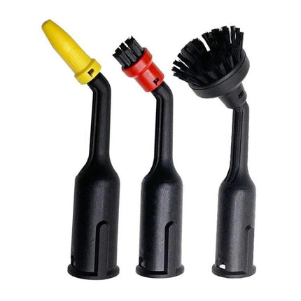 Crevice Nozzle Extension for Karcher Steam Cleaners - three angled attachments (narrow yellow tip, red brush, round black brush) for detailed steam cleaning