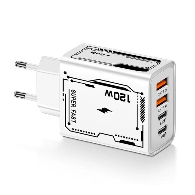 Practical Multi-Port Charger for Everyday Home and Travel Needs — white 120W wall charger with multiple USB and USB‑C ports