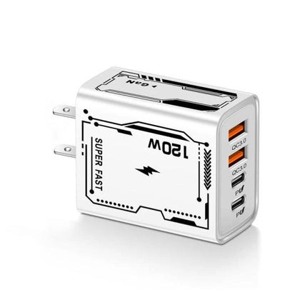 Practical Multi-Port Charger for Everyday Home and Travel Needs — white 120W wall charger with multiple USB and USB-C ports, intelligent temperature control