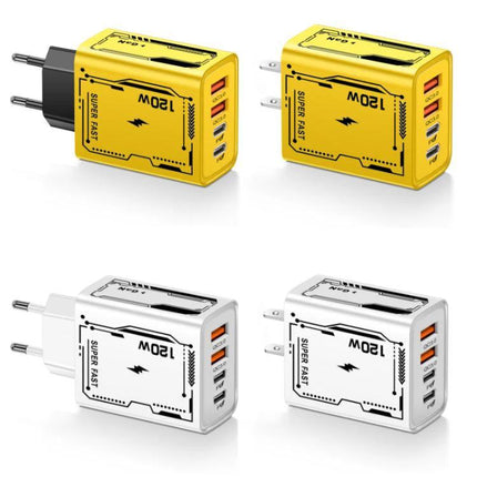 Practical Multi-Port Charger for Everyday Home and Travel Needs - compact yellow and white 4-port USB wall charger with smart temp control
