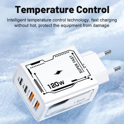 Practical Multi-Port Charger for Everyday Home and Travel Needs — white 120W smart charger with temperature control and multiple USB ports