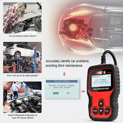 Ancel Diagnostic Tool for Everyday Car Maintenance at Home handheld OBDII scanner reading and clearing engine codes