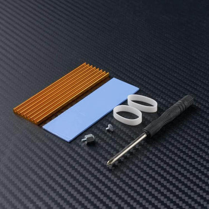 FinalCool Aluminum Heat Sink for M.2 2280 SSDs in Gold with thermal pad, screws, silicone bands and screwdriver for SSD cooling