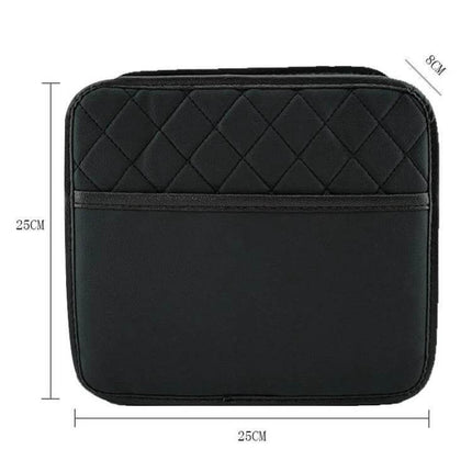 Leather Car Seat Back Storage Bag Large Capacity For Car Organization - black eco-leather quilted backseat organizer 25x25x8cm, double-layer pocket
