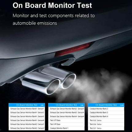 A Practical Tool for Everyday Car Maintenance at Home - OBD2 diagnostic showing on board monitor test and exhaust data