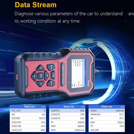 A Practical Tool for Everyday Car Maintenance at Home - handheld OBD2 diagnostic reader showing data stream and fault codes