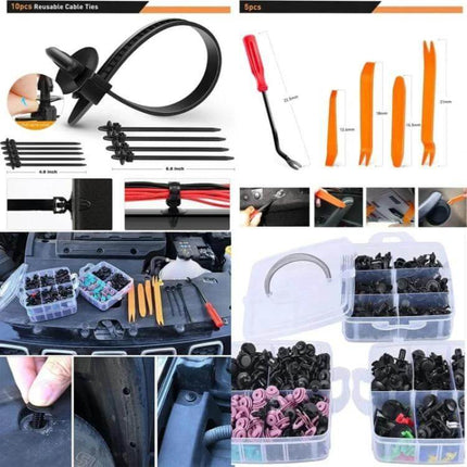 Car Retainer Clips Remover Kit 680 Piece Set For Interior Trim - 680-piece eco-friendly plastic clips and pry tools kit for door panels, dashboards, bumpers